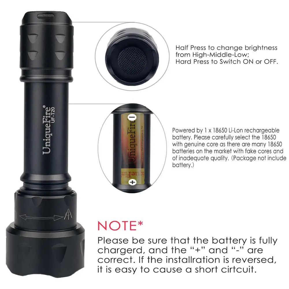 UniqueFire T20 IR 940nm LED Torch 38mm Lens 3 Mode Zoom Focus Adjustable Infrared Light Flashlight Used with Night Vision Device