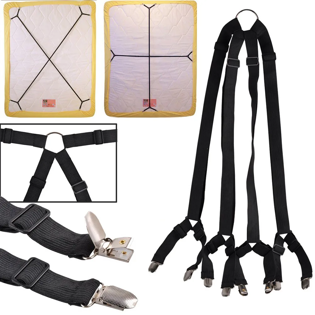 

1 Set Crisscross Adjustable Bed Fitted Sheet Straps Suspenders Gripper Holder Fastener Clips Clippers Kit Elastic Bed Sheet Clip