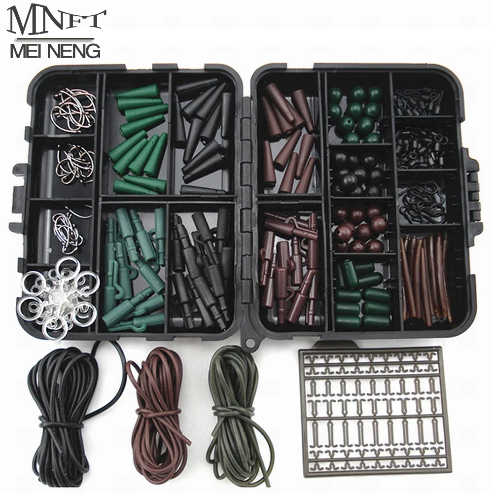 

MNFT Super Deal! 1 Set Assorted Carp Fishing Accessory Hooks Rubber Tubes Swivels Beads Sleeves Stoppers For Hair Rig Combo Box