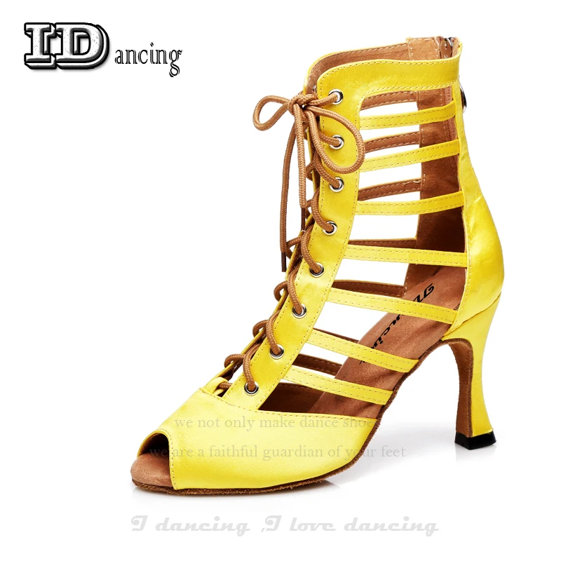 Ladies Salsa Shoes Sneakers Dance Shoes Women's Dance Latin Shoes Professional Dance Shoes Yellow Lace Up Wholesale JuseDanc