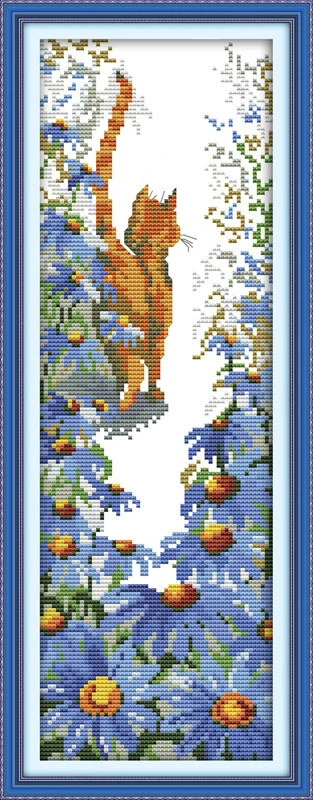 Follow me cross stitch kit bothy thread cat poppy flower 14ct printed 11ct canvas stitches embroidery DIY handmade needlework