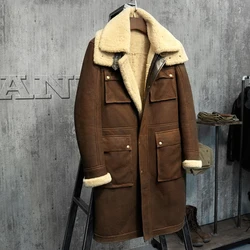 Di lusso X-Lungo degli uomini di Stile Militare Shearling Cappotto Pellicce da uomo Parka. Le importazioni di Lana Da In Australia Pelle di Pecora Giacca Nero E La Luce