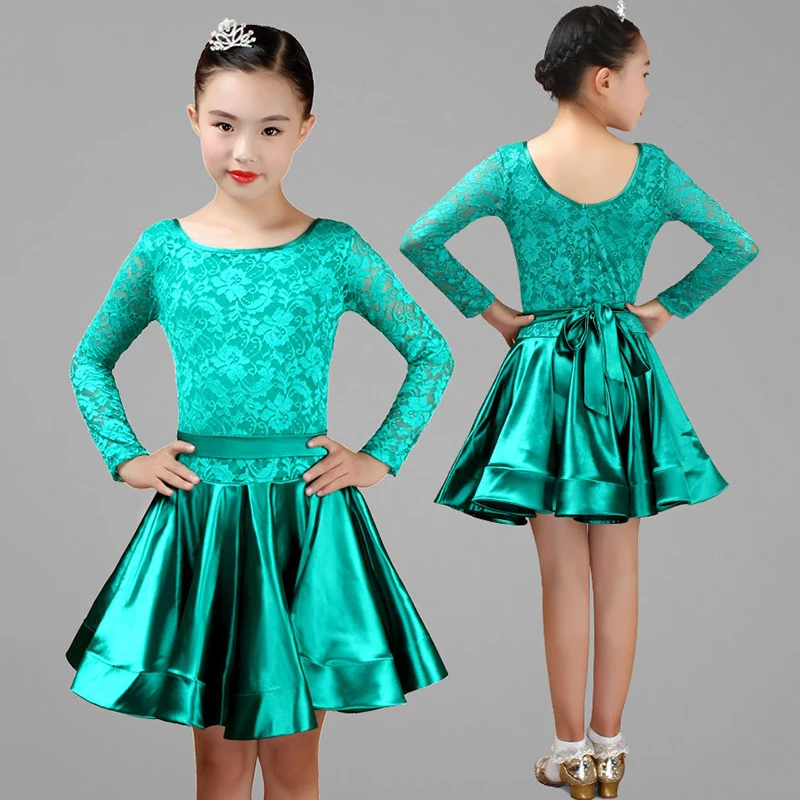 New Girl Latin Dance Dress Girls Ballroom Skirt Dress Girls Satin Bright Satin Fabric Dance Skirt Costume Competition Dancewear