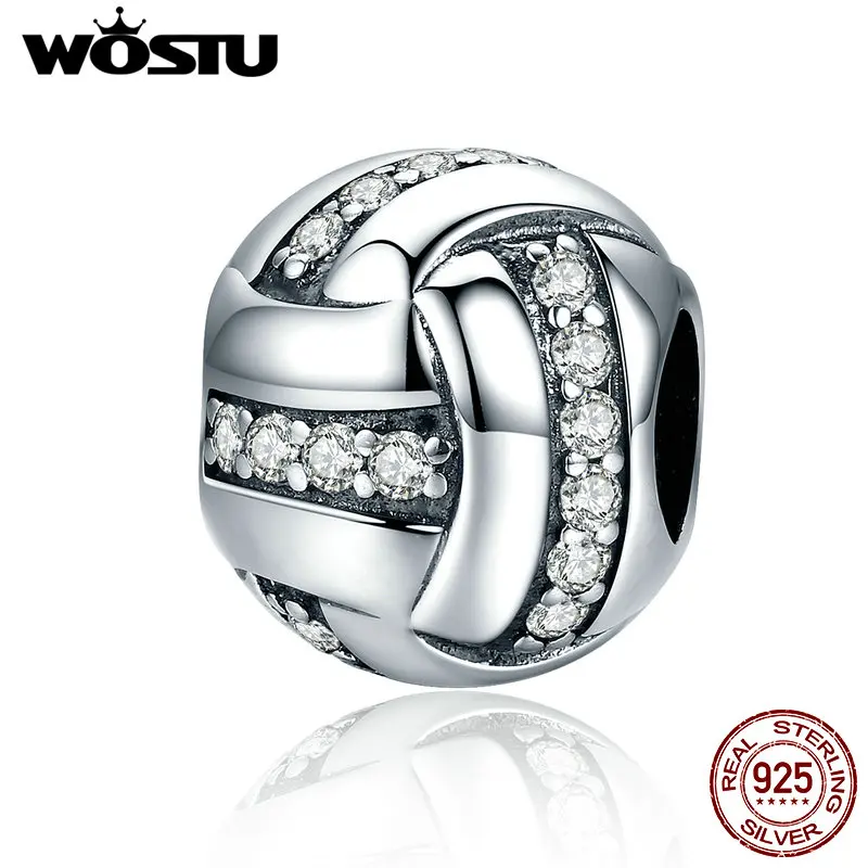 

WOSTU Fashion New 925 Sterling Silver Glittering Ribbon Ball Shape Beads fit original WST Charm Bracelet Jewelry Gift CQC302