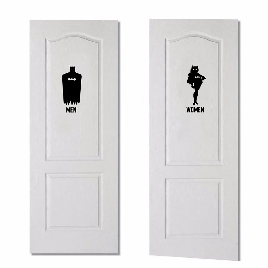 Cartoon Toilet Door Stickers Hero Bat Logo Children\'s Toilet Door Vinyl Decal Sticker Creative Art Mural WC Sign Decoration