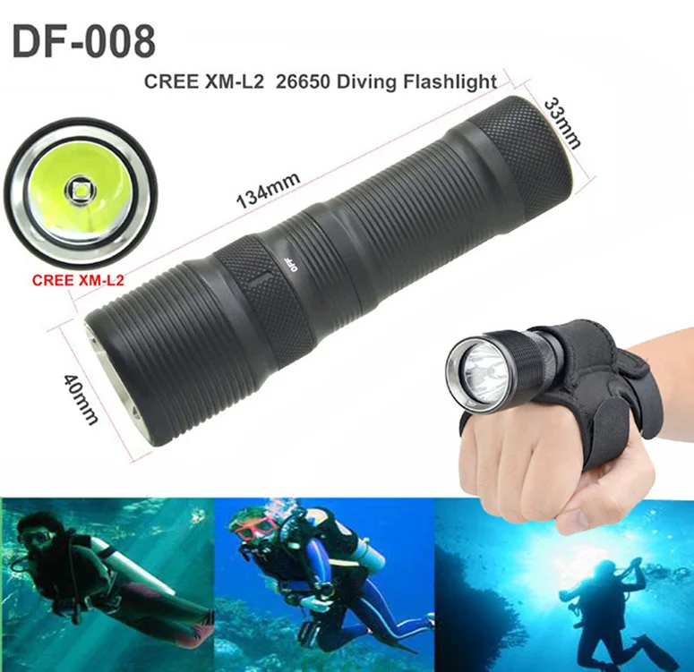 Diving flashlight * XM-L2 TrustFire DF008 Waterproof 3 Mode Magnetic Control Switch XML-L2 LED flashlight Diving torch DF-008