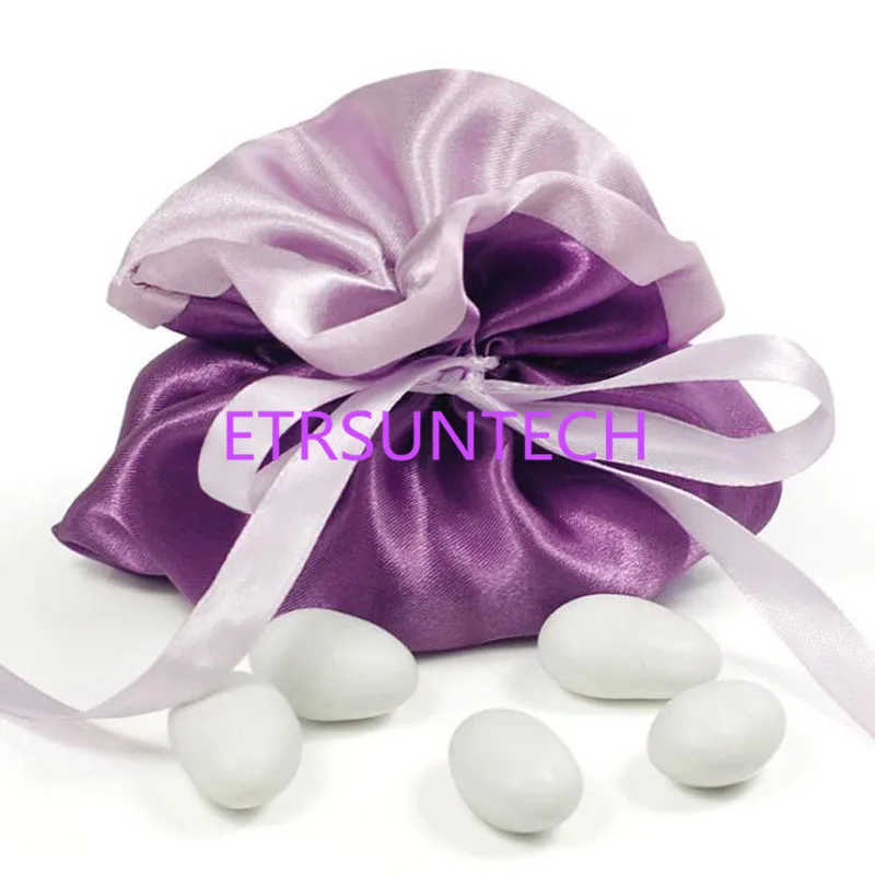 

100pcs Beautiful Purple Satin Wedding Bride Bridesmaid Dolly Candy Bag Jewelry Gifts Bag Party Supplies