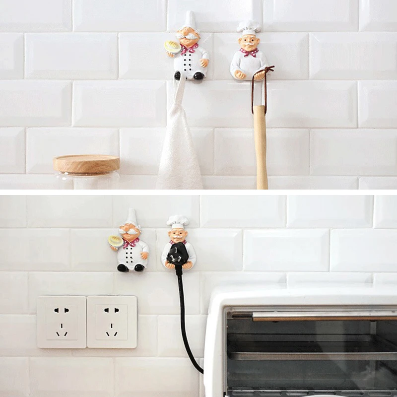 Cartoon Socket Plug Storage Rack Hook Creative Kitchen Hook Viscose Support Home Decoration Chef Resin Adhesive No punching