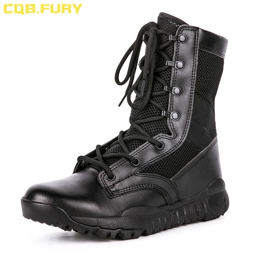 

CQB.FURY Summer Tactical Black Ankle Strap Breathable Hiking Boots Wearable Lace-up Combat Boot size 38-46