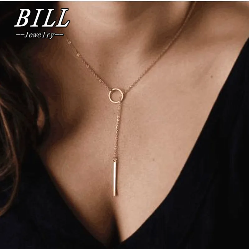 New Dainty Gold Color Necklaces Pendants Minimalist Simple Necklace Circle with Bar Long Necklace Jewelry 2023 New Trendy