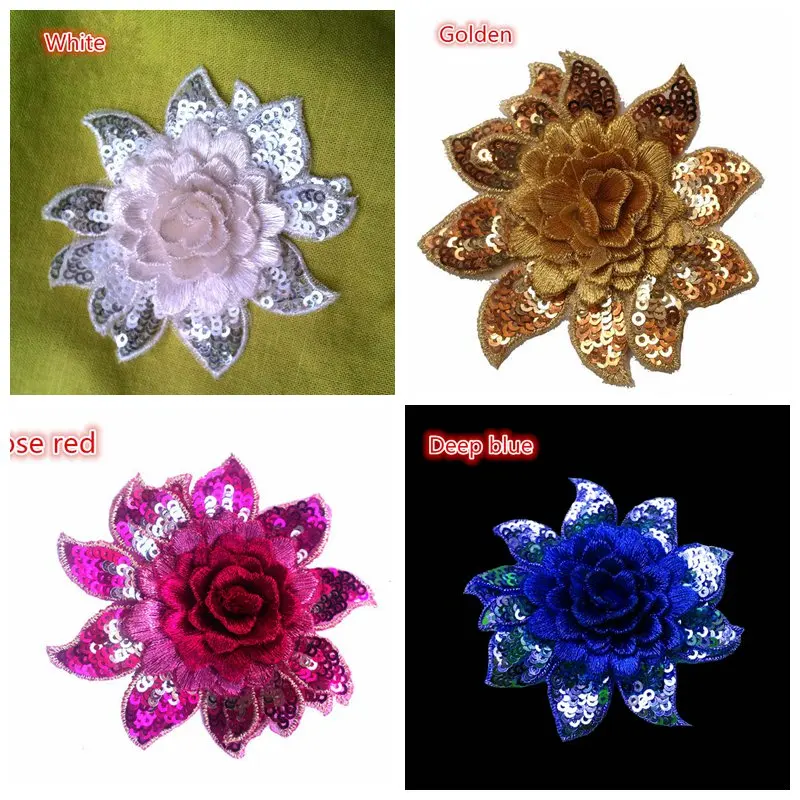 5 pieces/lot Bright Sequins Patch DIY Flower Patches Clothes Sew-on Embroidered Applique Motif For Clothes