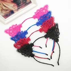 1PC Female Women Lady Girls Sexy Cat Ears Black Lace Hairbands Headbands Headwear Hair Hoop Party Hair Accessories