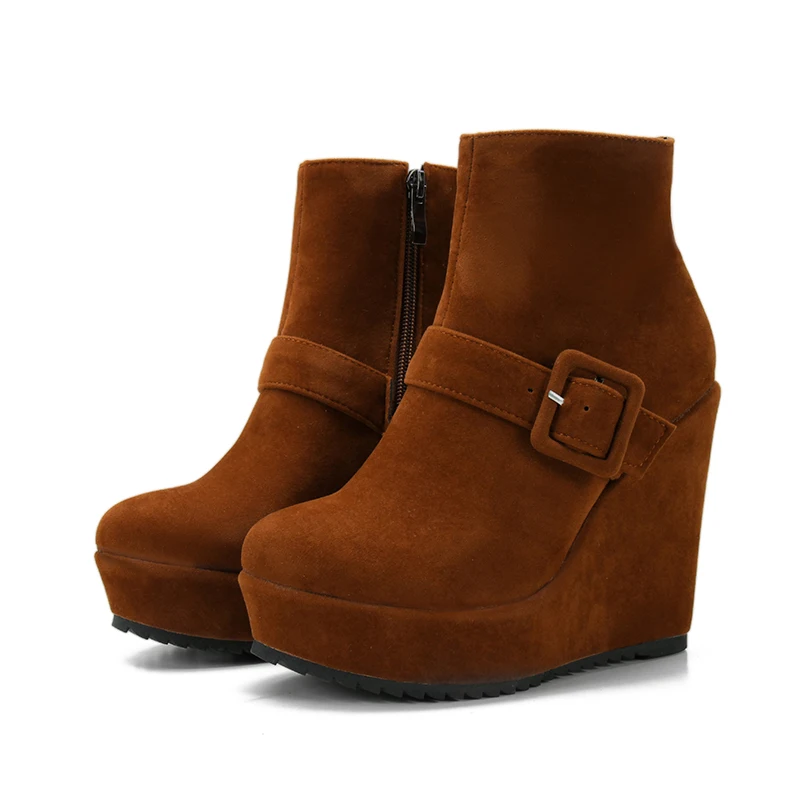 Big size 34-44 New Round  Toe Buckle Boots for Women Sexy Ankle Boots Heels Fashion Winter  Spring Autumn Shoes Casual Zip 6-30