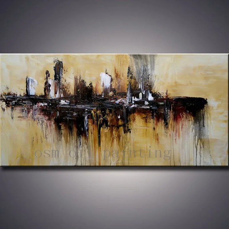 

Handmade Modern Large Abstract Palette Knife Earth Tones City Scenery Art Canvas Painting Hang Calligraphy Handmade Oil Painting