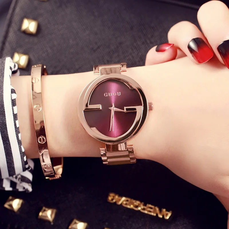 Fashion Guou Brand Unique Women Luxury Rose Gold Steel Quartz Wrist Watch Relogio Feminino Lady Luxury Ladies Dress Hours Clock