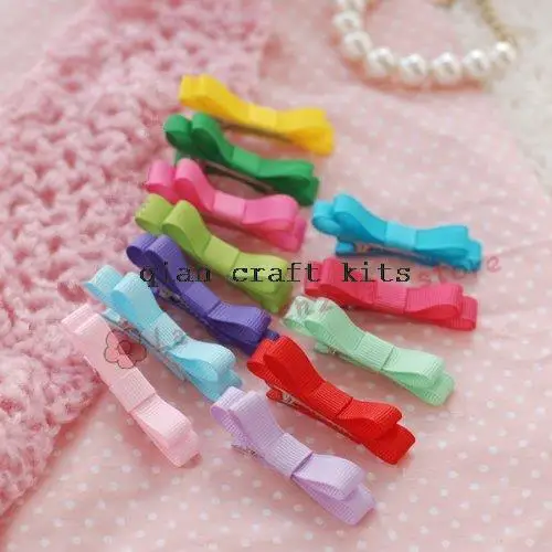 

50pcs ribbon covered alligator clip bow - small hair bow with alligator clip - small bow noneslip bow neon rainbow mix colors