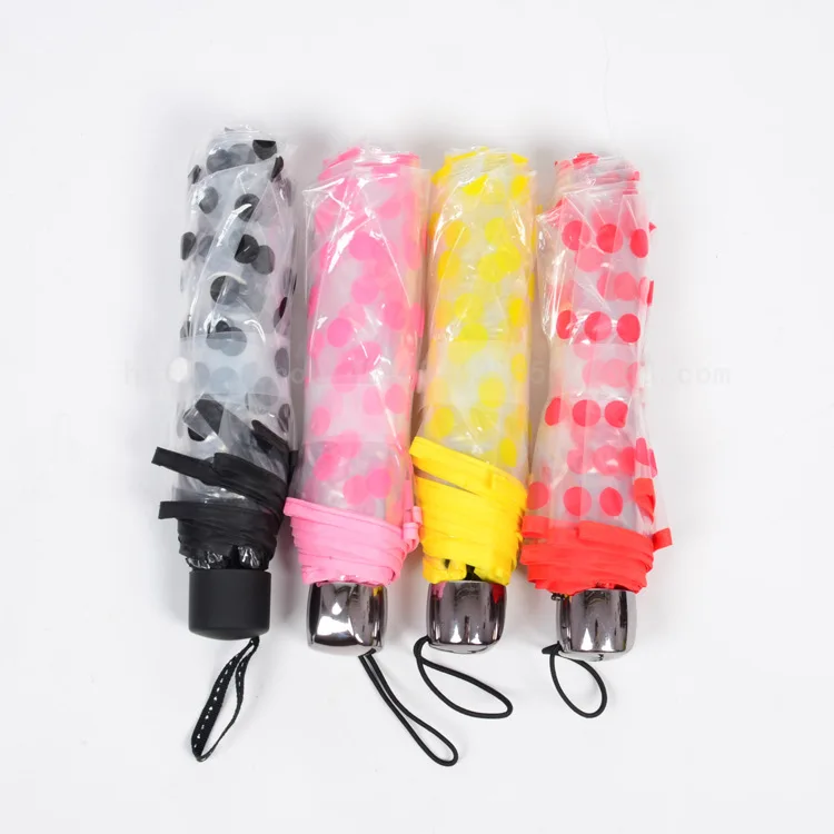 Transparent Dot Umbrella Plastic PVC POE Point  sunny rainy creative umbrella three folding umbrella