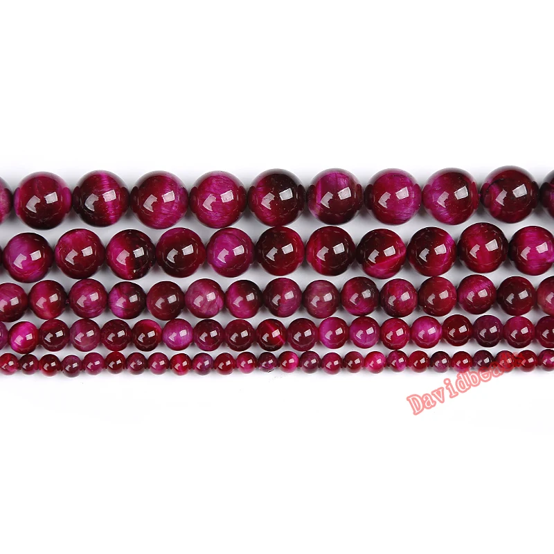 Natural Stone Magenta  Tiger Eye Agat Round Beads 15