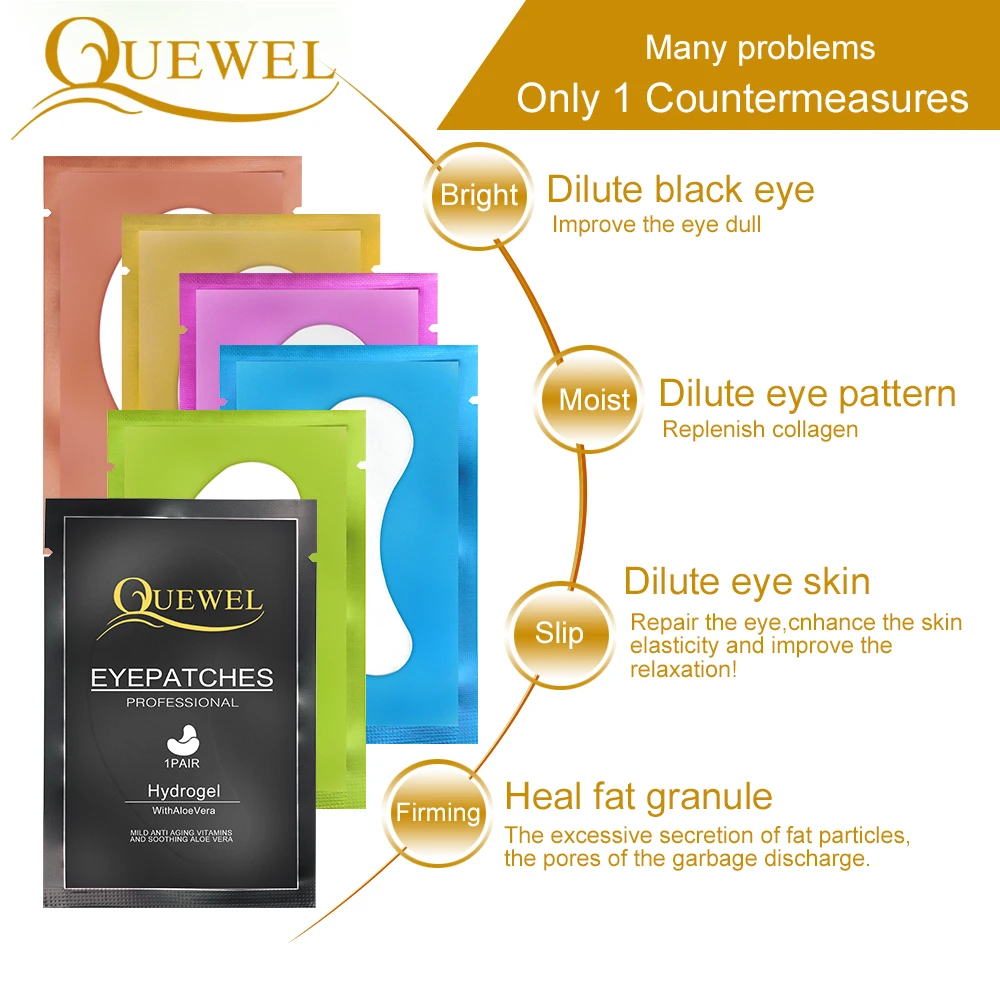 Quewel 50 Pairs/Pack Eyelash Under Eye Pads for False Eyelashes Patch Eye Pads Lash Extension Paper Patches Lashes Stickers