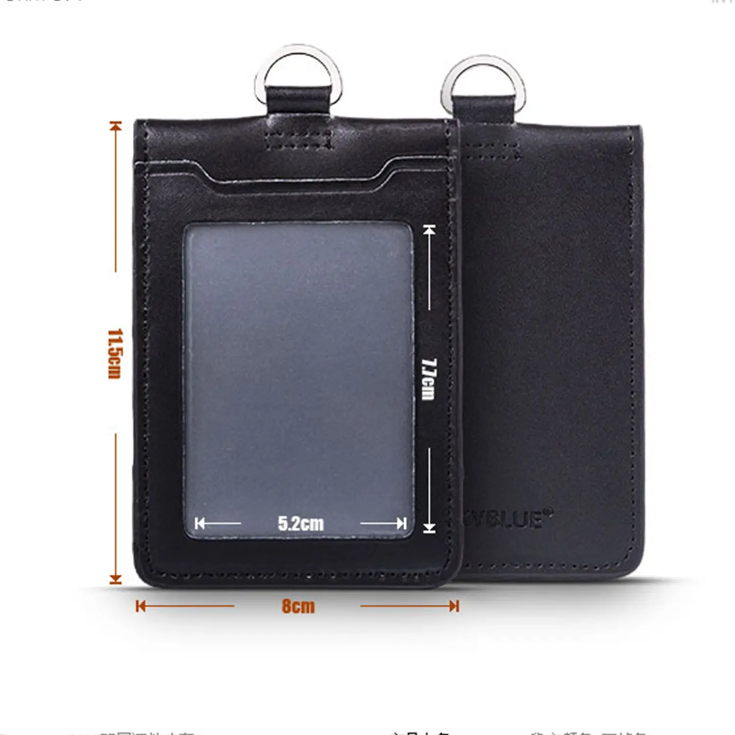 Card & ID Holder No Logo Double Layer Genuine Leather Badge Case Black Two Decks for Pilot Aviator Airmen Flight Crew