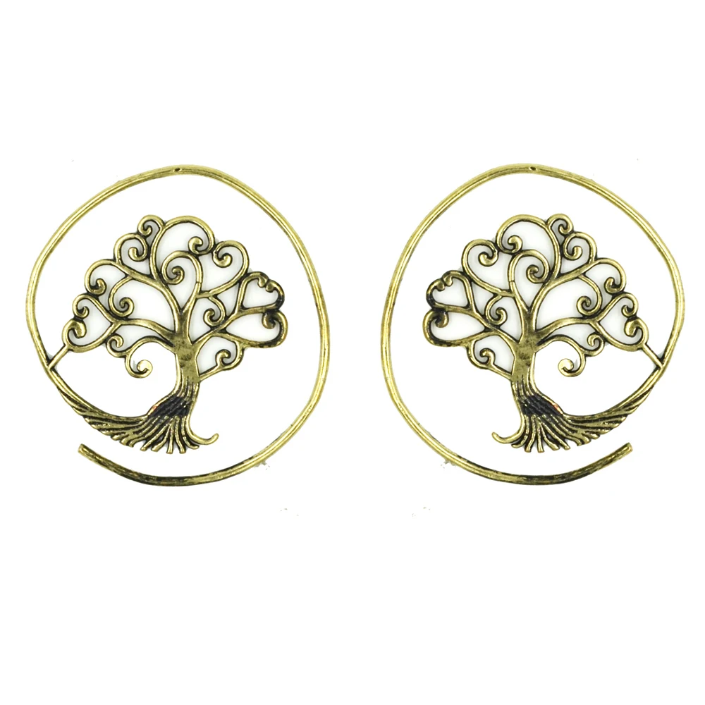 Pair Fashion Brass Copper Tribal Indian Spiral Drop Earring Charming Jewelry Dangle Ear Piercing Weight Gauge Body Jewelry