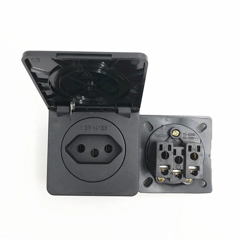 Black Square black Brazil standard 20A 250V Switzerland power surface mounted receptacle Waterproof dustproof industry socket