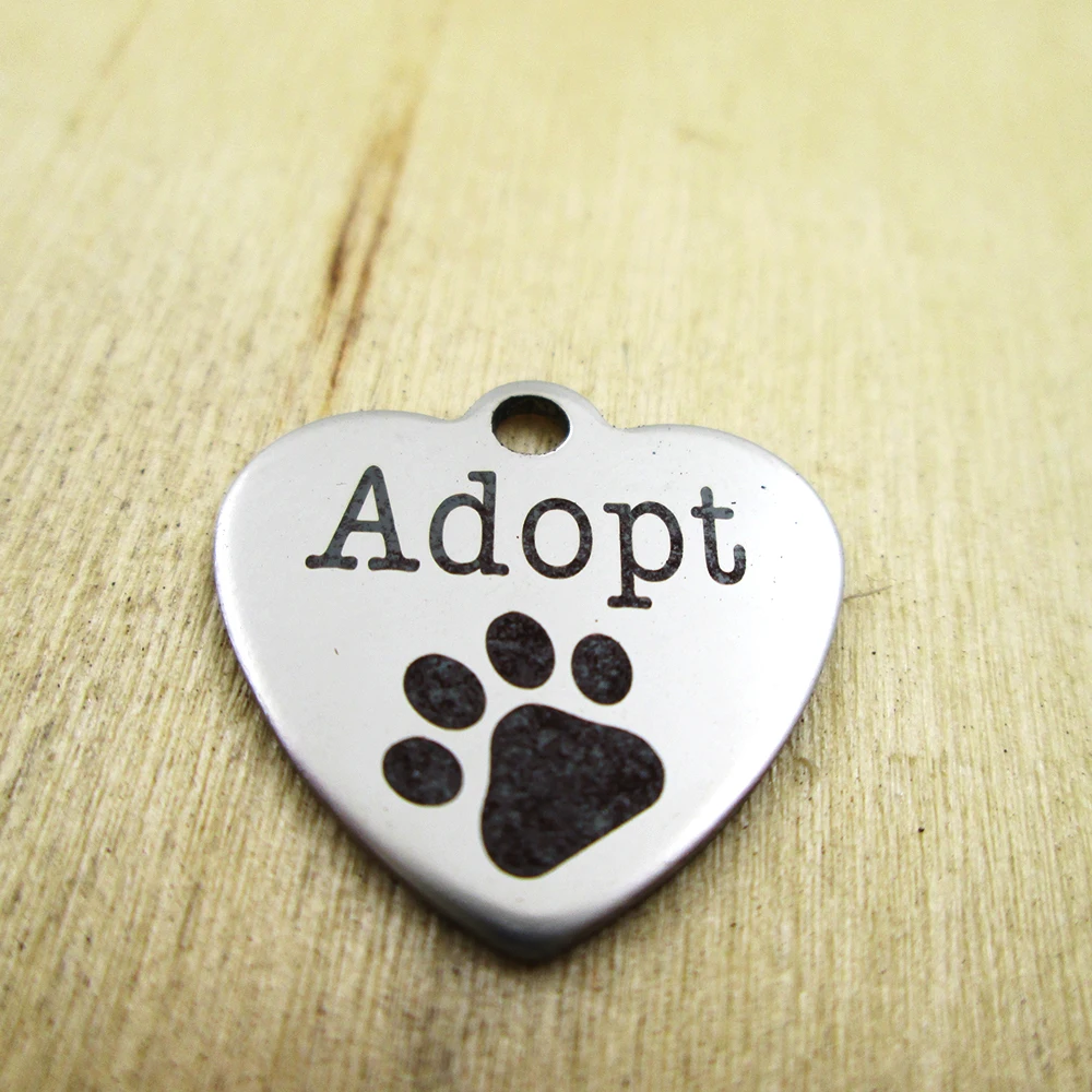 20pcs/lot-adopt paw print  stainless steel charms - Laser Engraved - Customized - DIY Charms Pendants