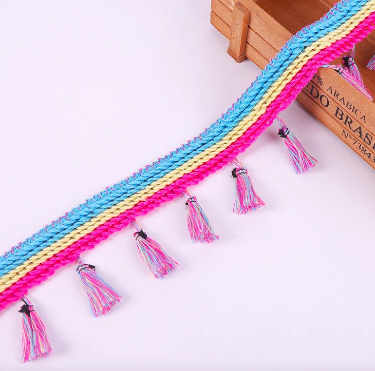 embroidery ethnic jacquard webbing woven tape tassel fringe lace trim ribbon 7cm tribal boho DIY sewing accessory native zakka