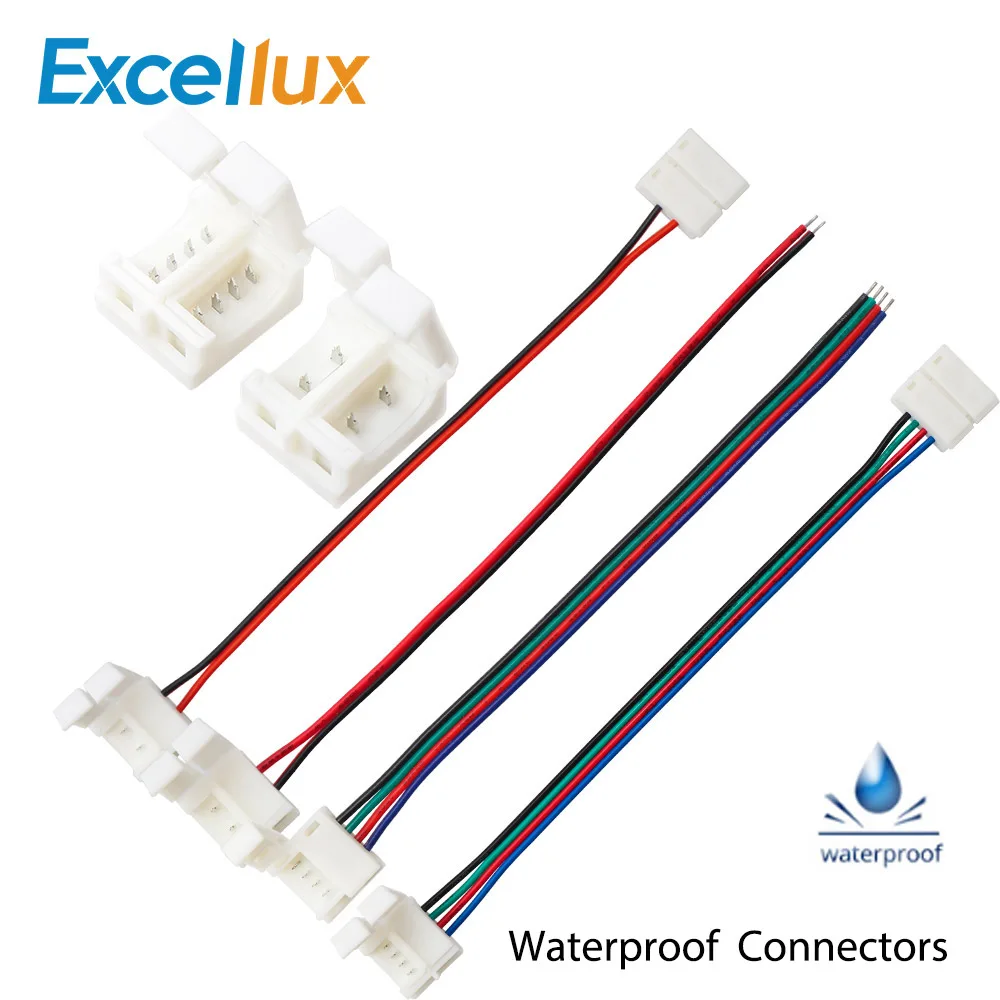 5pcs 10mm 2pin 4 pin Led Connector ip65 Waterproof Wire Connector For 3528 5050 Single RGB Color LED Strip Light Free soldering