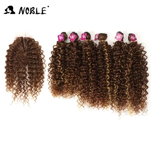Imagen 1 del producto Armadura de pelo sintético Noble, 16-20 pulgadas, 7 unids/lote, mechones de pelo rizado Afro con cierre, encaje sintético para mujeres negras