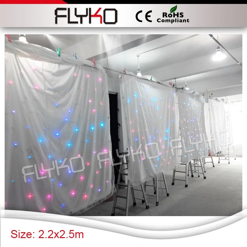 Free shipping 2m x 3m full color leds white curtain fabric star screen