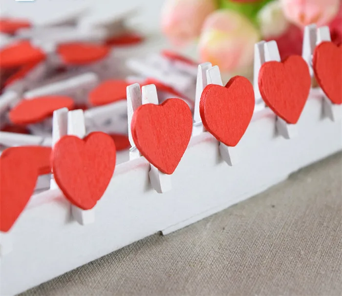 Mini clipe de madeira em forma de coração-20 unids