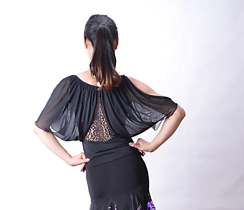 Modern Dance Latin dance drape sleeve strape shoulder costumes lotus leaf sleeve top blouse T13023