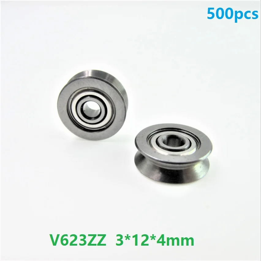 500pcs V623ZZ V623 ZZ 623W 3x12x4 mm V groove ball bearing roller wheel for guide track 3*12*4