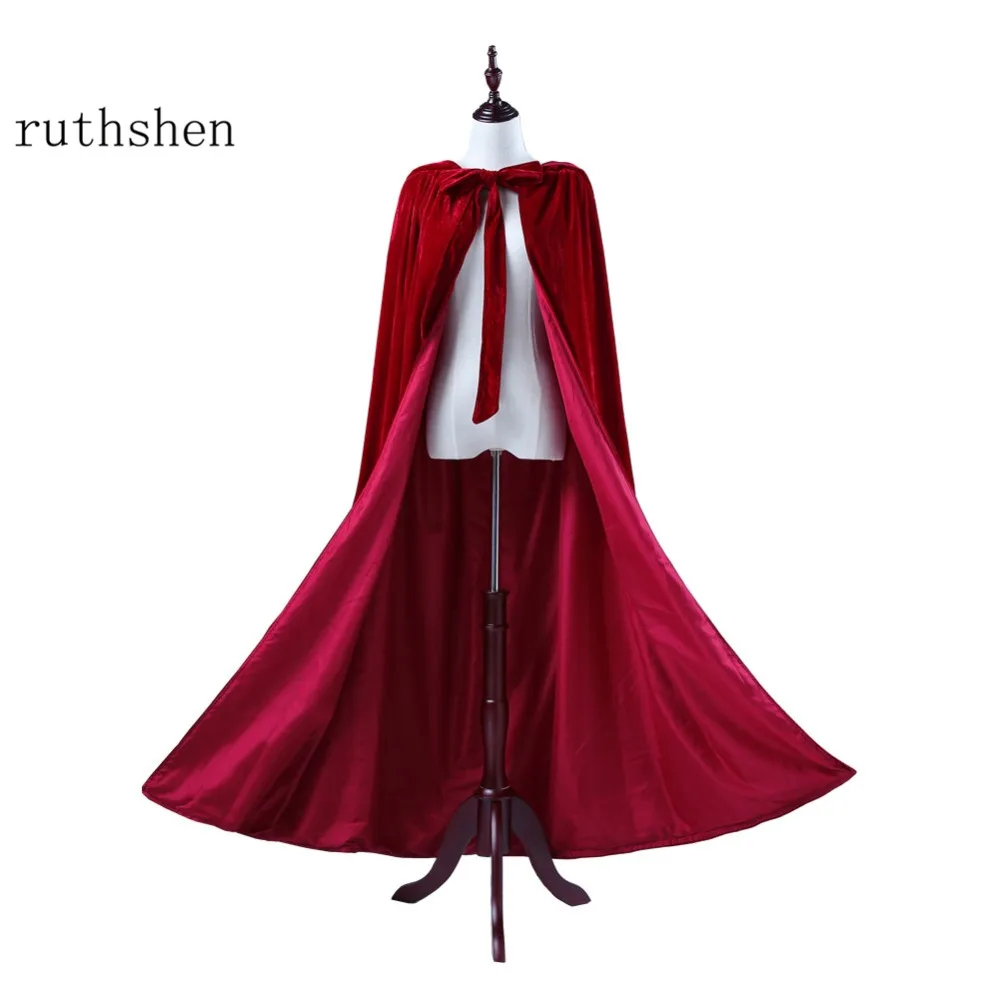 ruthshen Velour Bridal Cape Burgundy Halloween Cloaks Hooded Ankle Length Red Black Ivory Long Wraps Cheap Real Photo In Stock