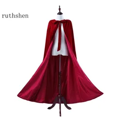 ruthshen Velour Bridal Cape Burgundy Halloween Cloaks Hooded Ankle Length Red  Black Ivory Long Wraps Cheap Real Photo In Stock