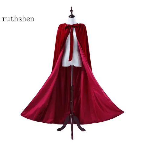 Velour Bridal Cape with Hood Ankle Length ruthshen