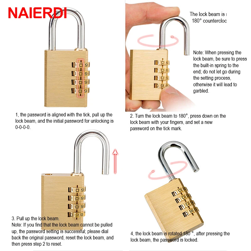 NAIERDI High Security Solid Brass Anti-Drill Lock Digital Combination Password Lock Travel Luggage Code Padlock Suitcase Locks