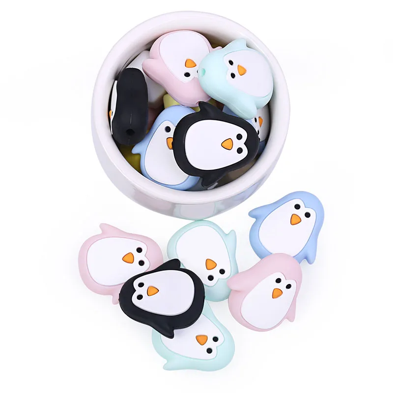 

Chenkai 10PCS Silicone Penguin Teether Beads DIY Baby Animal Cartoon Chewing Pacifier Dummy Sensory Jewelry Gift Toy Accessories
