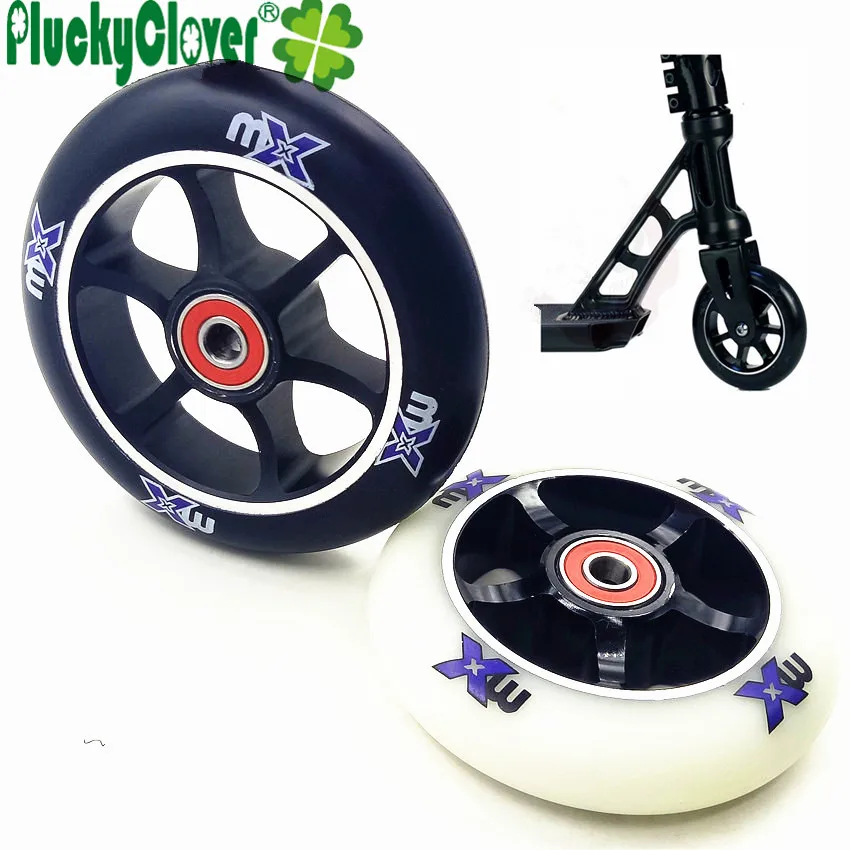 1pc 100mm 85A High Elastic Stunt Kick Scooter Roller Wheel White PU with Aluminium Alloy and Fast Bearing size 608 with Spacers