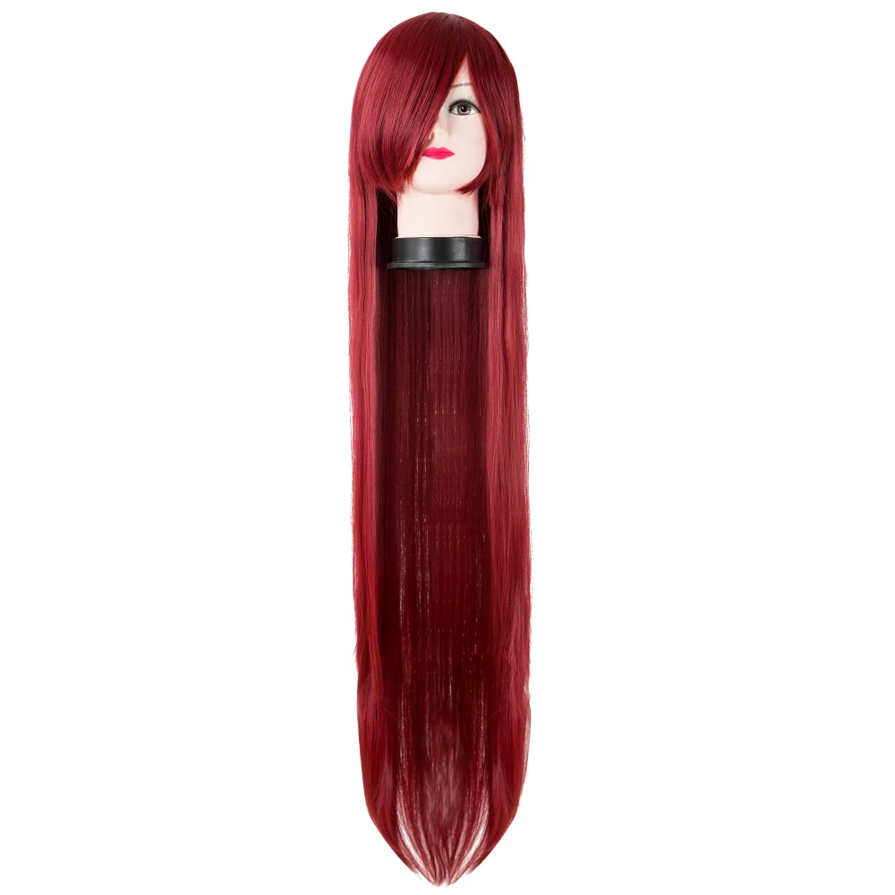 Straight Hair Fei-Show Synthetic Heat Resistant 40 Inches/100 CM Costume Cartoon Cosplay Long Burgundy Cover Face Bangs Wig