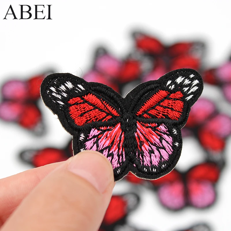 10pcs/lot Red Butterfly Stickers Diy Clothes Coats Sewing Appliques Handmade Patchwork Backpack Jeans Dress Pants Patch Badge