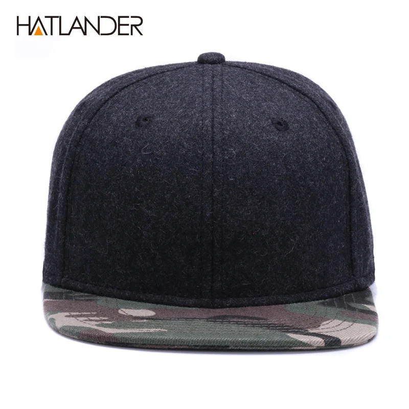 HATLANDER High quality Wool snapback caps plain camouflage baseball cap and hat men women winter hat flat brim blank hip hop cap