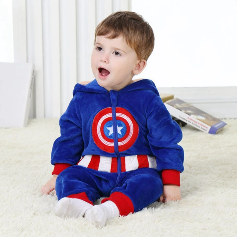 Baby America Captain Clothing Long Sleeve Hooded Baby Rompers Jumpsuits for Boy Girl Infant Overalls