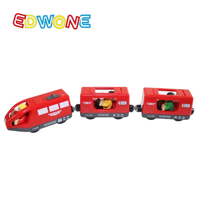 EDWONE 2colors 3pcs/set wooden Magnetic Electric Train toys with Two Carriages Fit Tomasi Wooden Slot Hot Toy for kids best gift