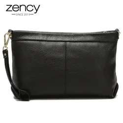 Zency 100% Genuine Leather Fashion Women Clutches Bag Classic Black Shoulder Bags Tote Purse High Quality Lady Handbag