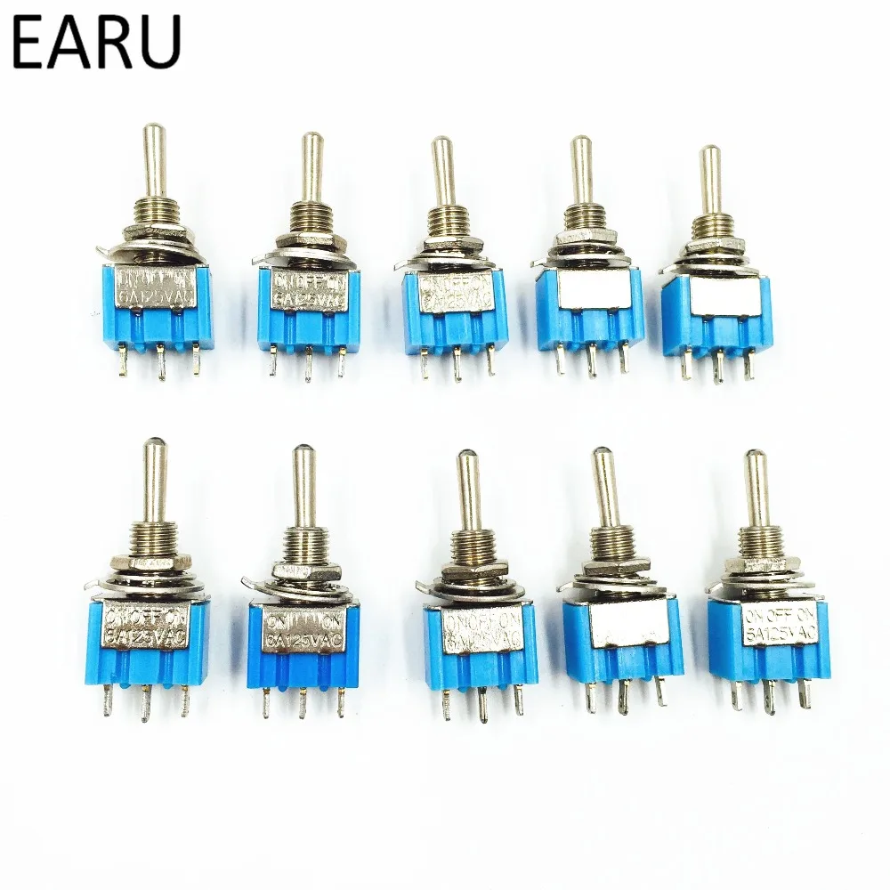 10Pcs DIY Toggle Switch ON-OFF-ON / ON-OFF 3Pin 3 Position Latching MTS-103 MTS-102 AC 125V/6A 250V/3A Power Button Switch Car