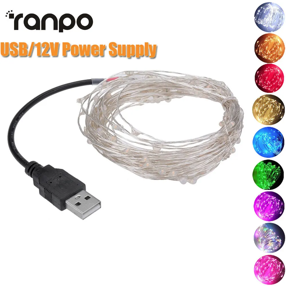 5M 50led 10M 100led USB Powered Led String Lights outdoor RGB copper Wire Wedding Christmas Festival Party Decoration Lamp