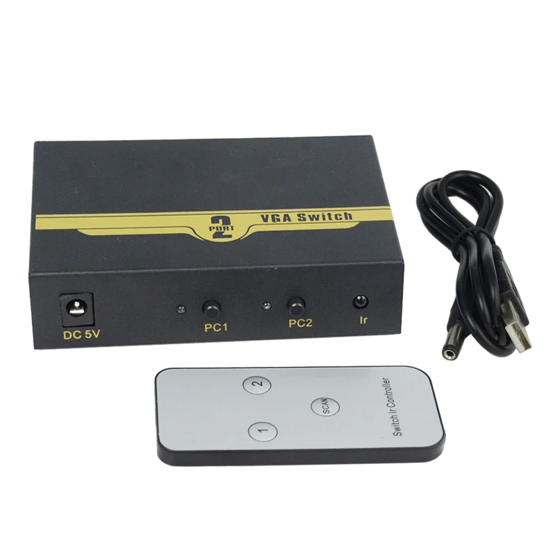 2 Port VGA Switch Splitter 2 In 1 Out Video Computer Host Monitor Converter Shared Remote Control Switcher