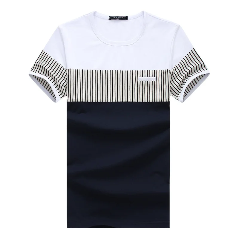 95% Cotton 5% Spandex Man Stripe T Shirt Short Sleeves Summer Navy Blue White Quality Round Neck Male Fashion O-Neck Men T-Shirt